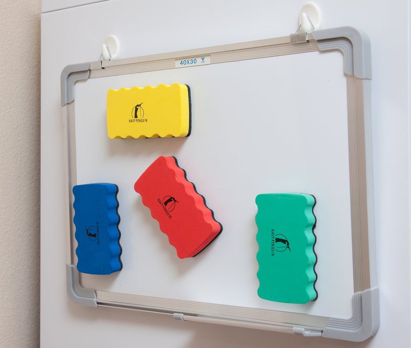 Navy Penguin Magnetic Whiteboard Eraser Set - 4 Color Pack - Erasers for Dry Erase Pens and Markers - Strong Magnet Sticks to Metal Dry Wipe White Boards - Cleaner for Home  School and Office - Image 4
